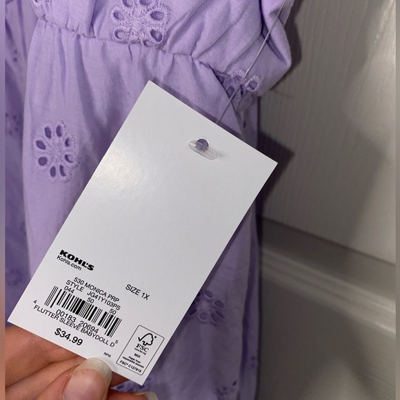 NWT SO Juniors Plus 1X Lavender Flutter Sleeve Eyelet Babydoll Dress, Spring - Picture 7 of 9